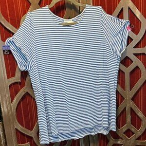 J. Jill Love Linen Decorative Split Short Sleeve Striped T-Shirt